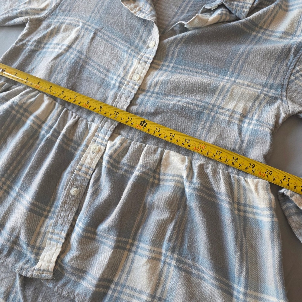 American Eagle Blue Plaid Flannel Peplum Top Womens XS Extra Small‎ Shirt - Picture 4 of 6